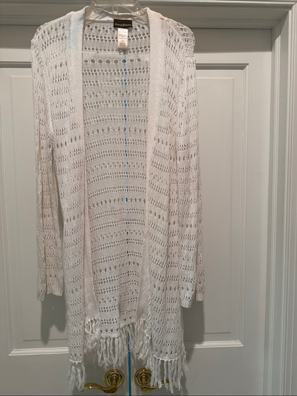 Tommy Bahama White Open-Knit Fringe Cardigan